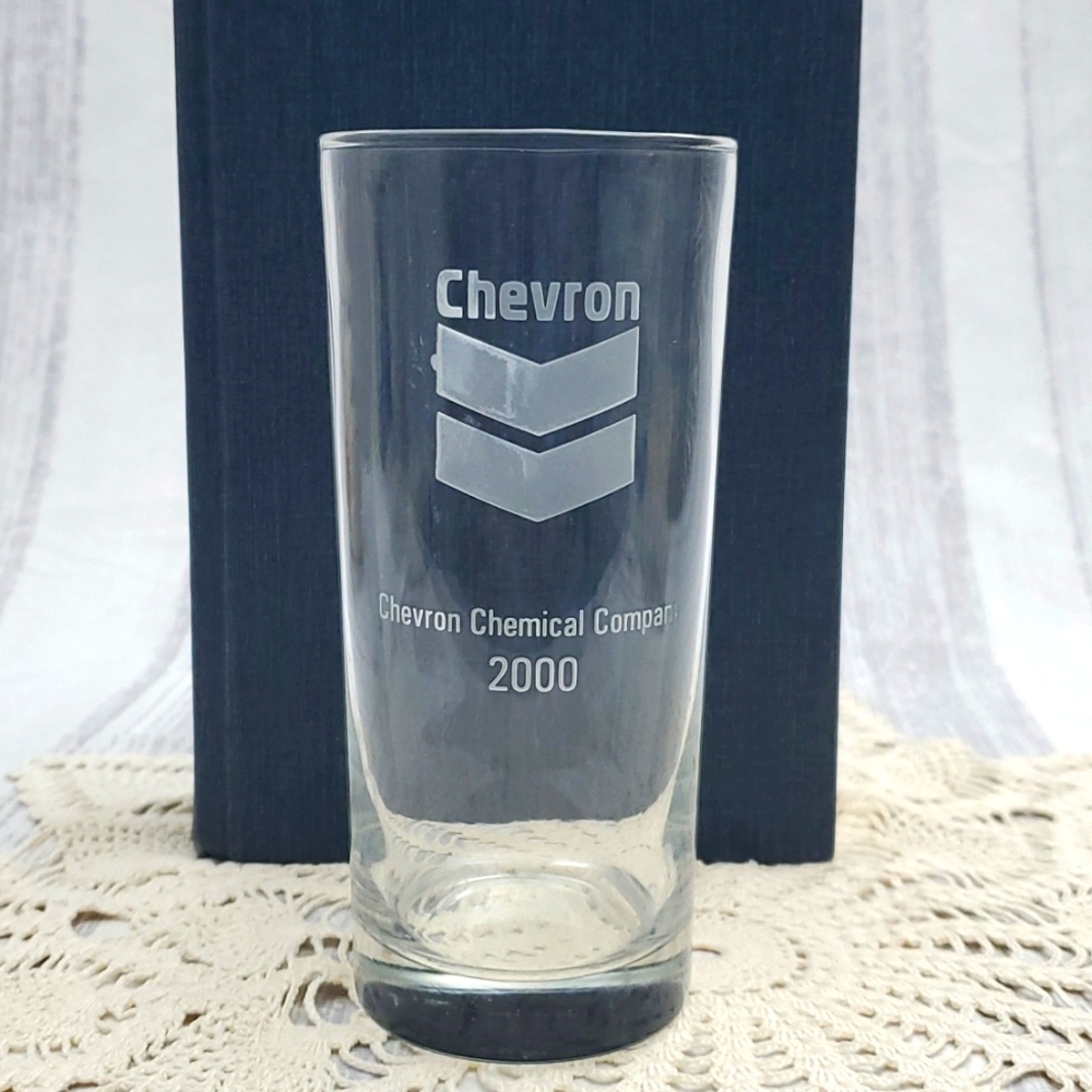 2000 Chevron Chemical Company 16oz Tall Glass Etched Logo